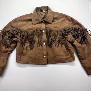 H&M Divided Dark Brown Faux Leather Jacket Size Small‎ Western Cow Girl Grunge
